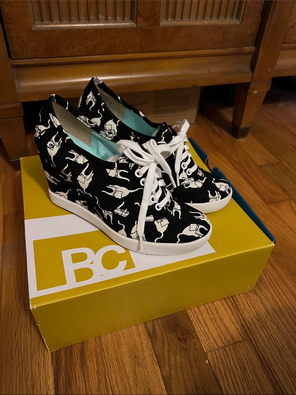 BC Footwear Black Printed Wedge Sneakers with White Laces